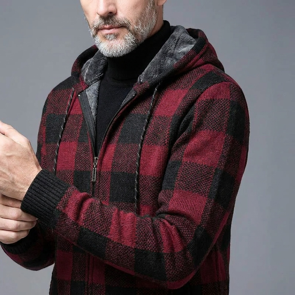 Men's Casual Checkered Zip-Up Hoodie Flannel Warm Layering 7