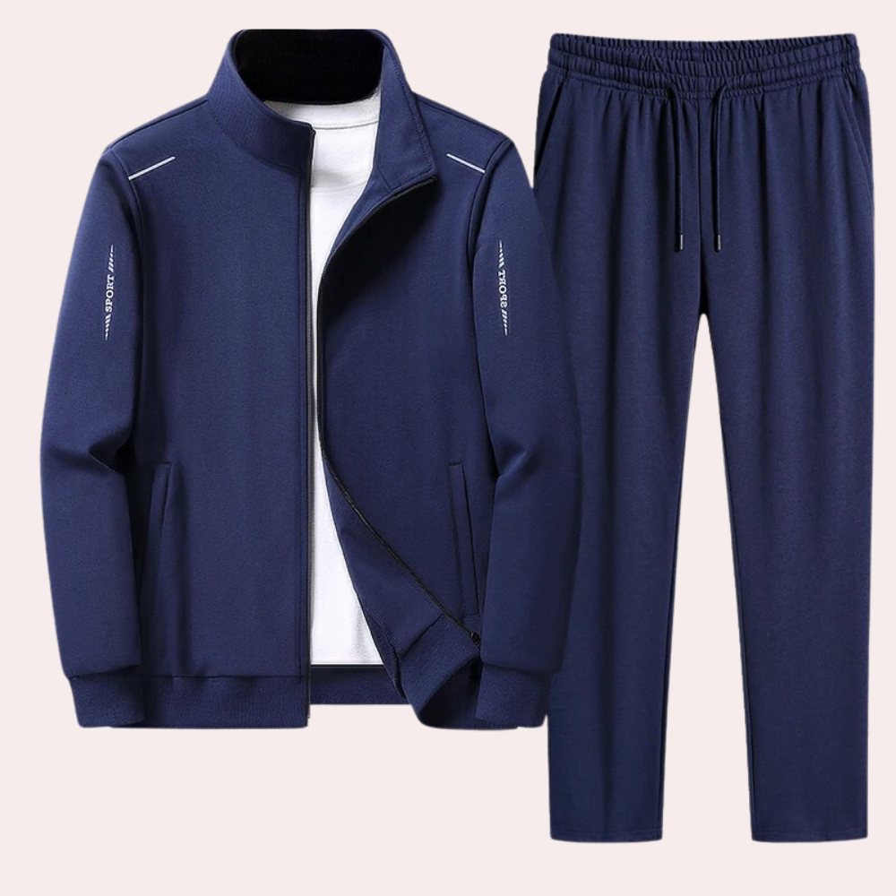 Men's Casual Full Zip Stand Collar Tracksuit Joggers Polyester 2