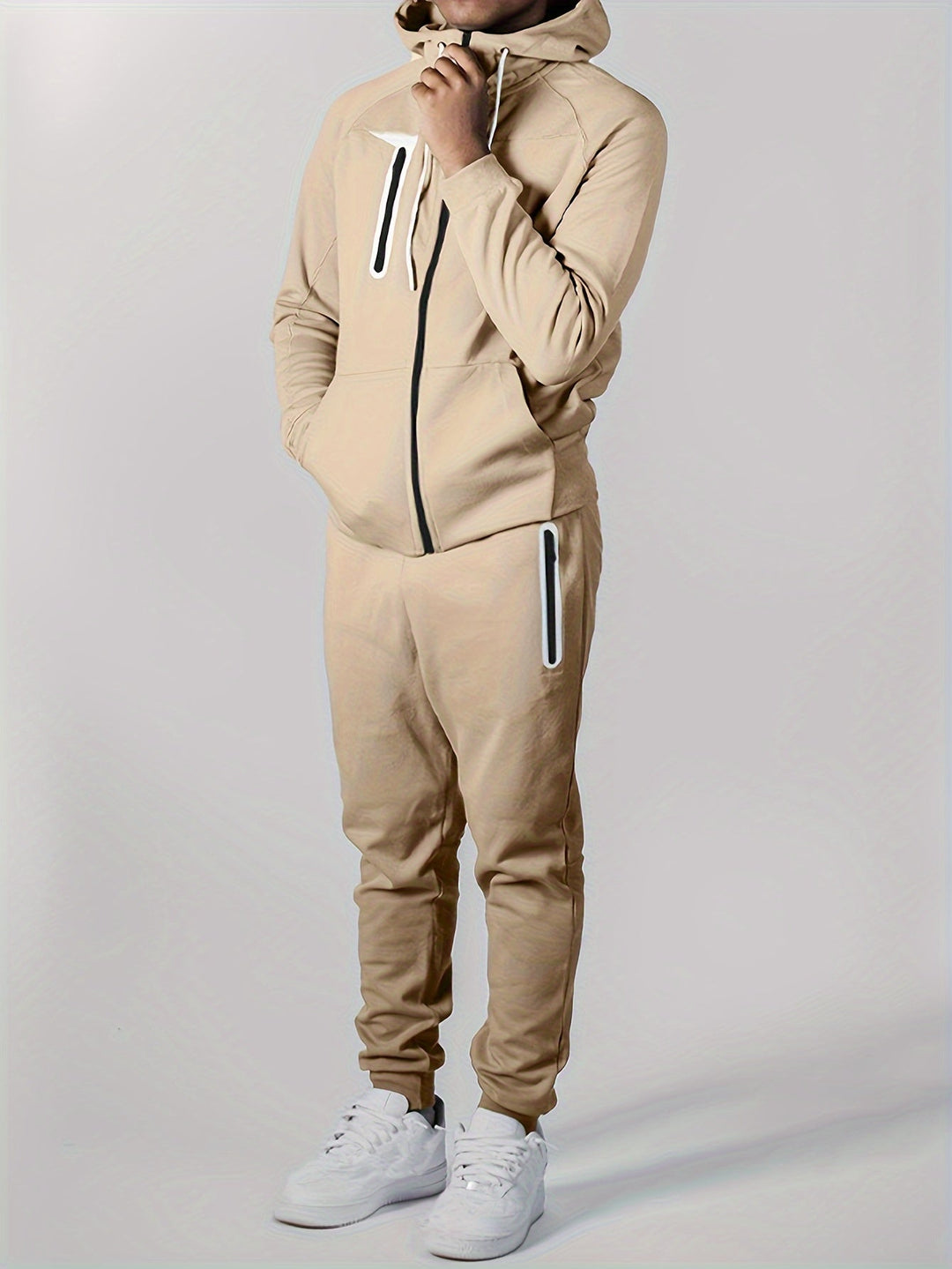 Men's Casual Hooded Tracksuit Set Lightweight Polyester 1