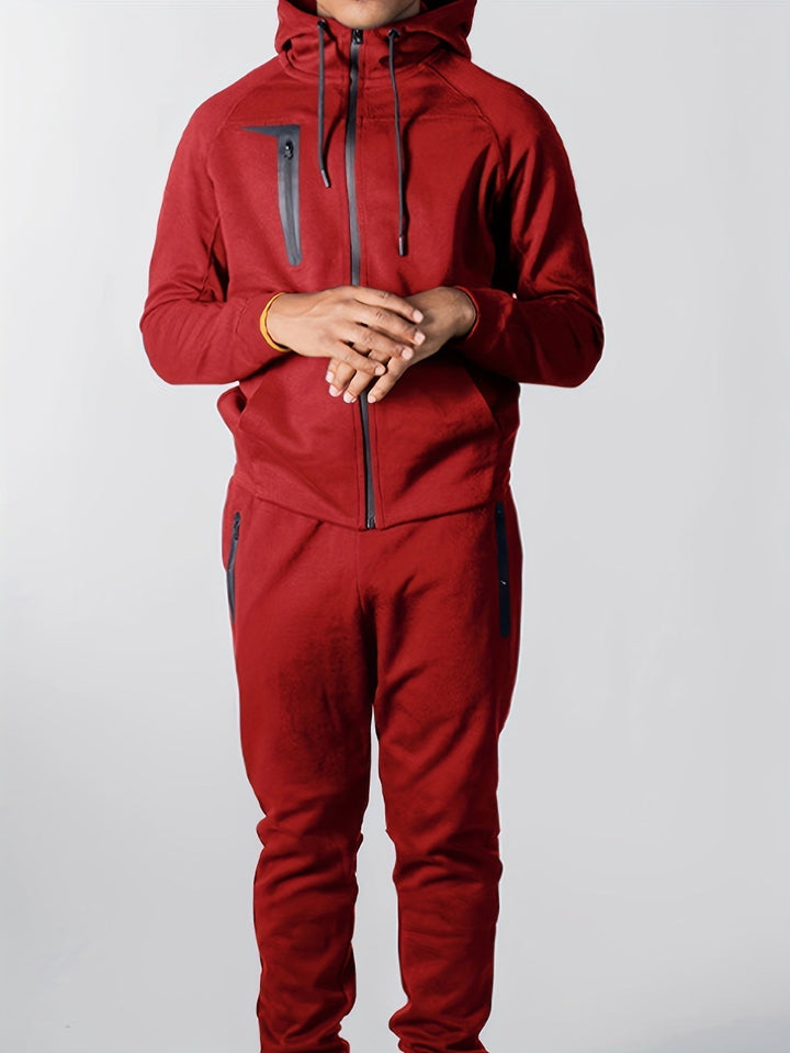 Men's Casual Hooded Tracksuit Set Lightweight Polyester 2