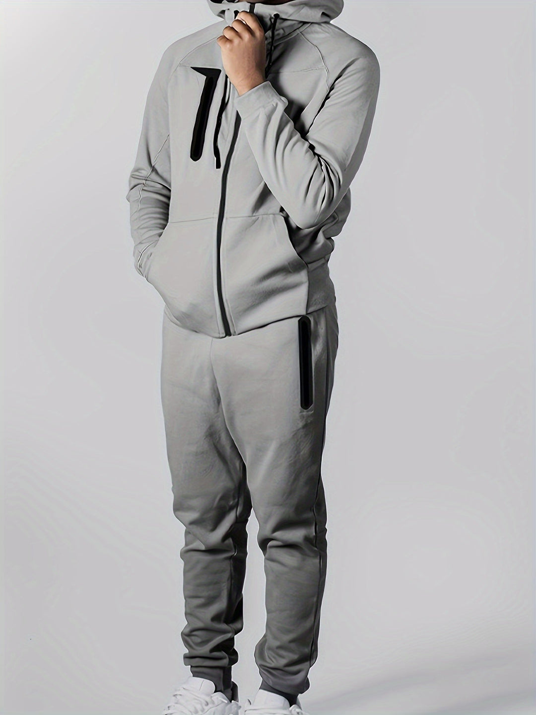 Men's Casual Hooded Tracksuit Set Lightweight Polyester 3