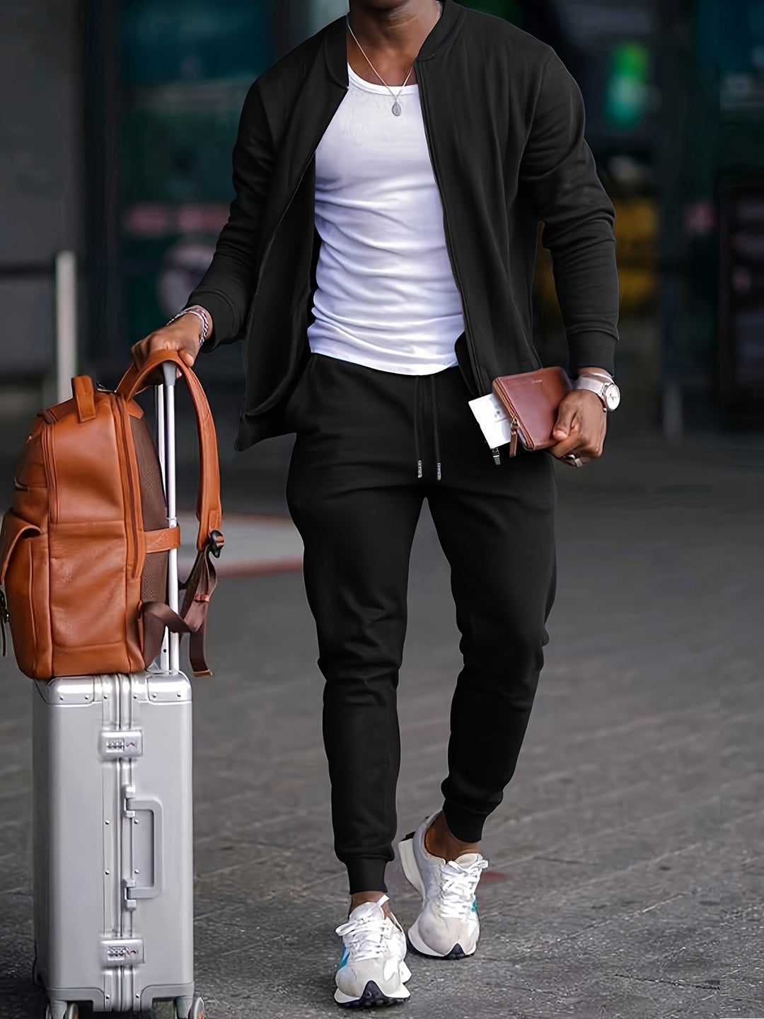 Men's Casual Lightweight Zip Bomber Jacket Tracksuit Joggers 0