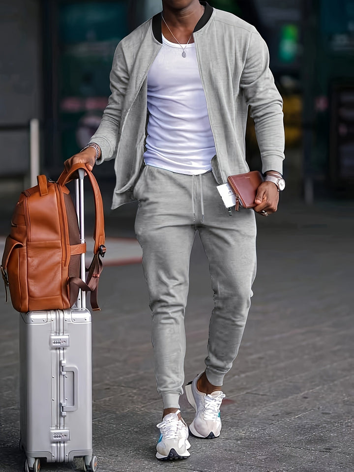 Men's Casual Lightweight Zip Bomber Jacket Tracksuit Joggers 2