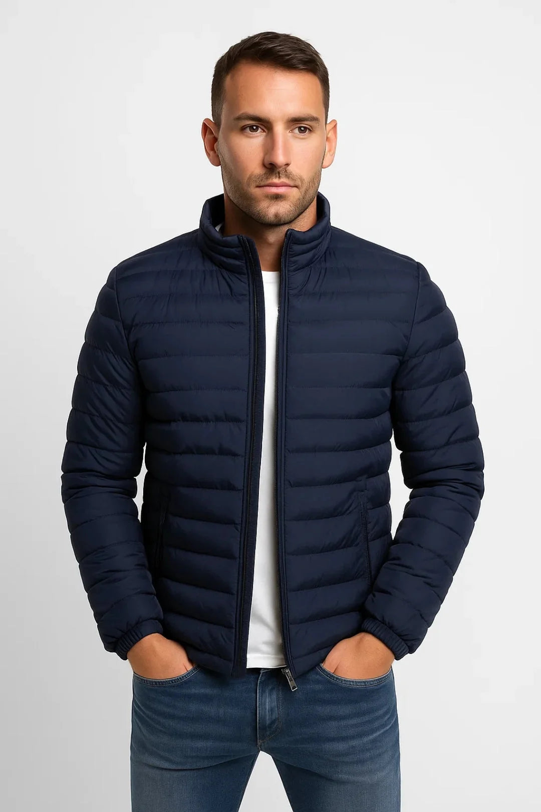 Men's Casual Puffer Jacket Zip-Up Elastic Cuffs 5