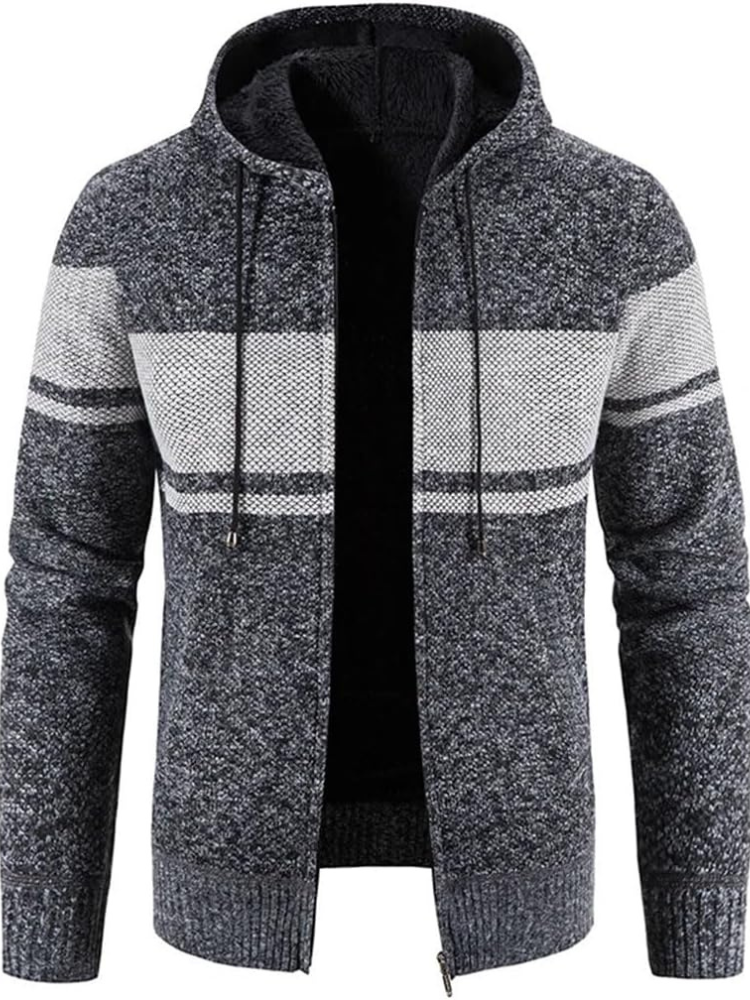 Men's Casual Striped Hooded Winter Jacket Insulated Fabric 4