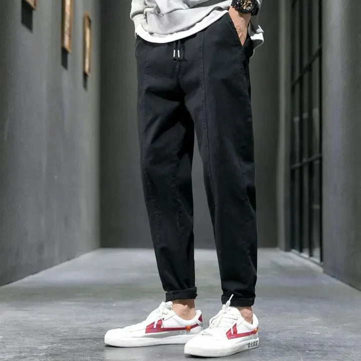 Mens Trousers Casual Tapered Drawstring Waist Cotton 0