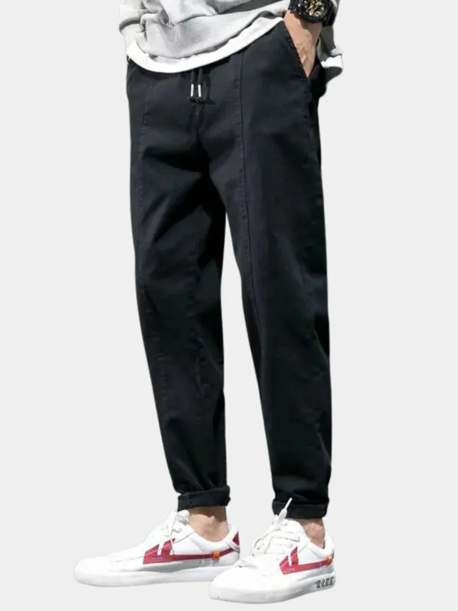 Mens Trousers Casual Tapered Drawstring Waist Cotton 1