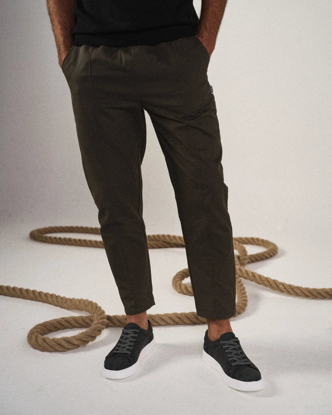 Mens Trousers Casual Tapered Drawstring Waist Cotton 5