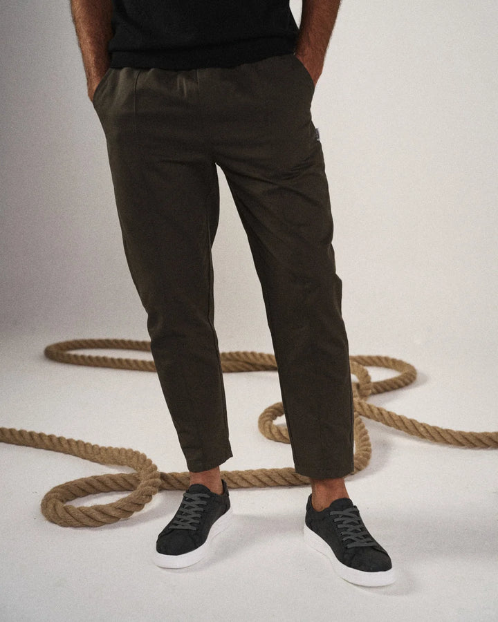 Mens Trousers Casual Tapered Drawstring Waist Cotton 5