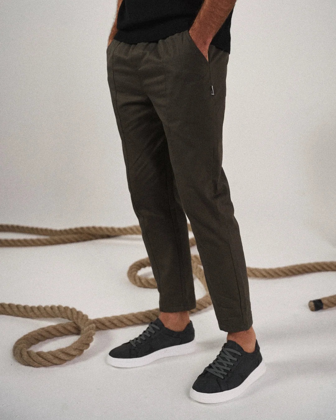 Mens Trousers Casual Tapered Drawstring Waist Cotton 6