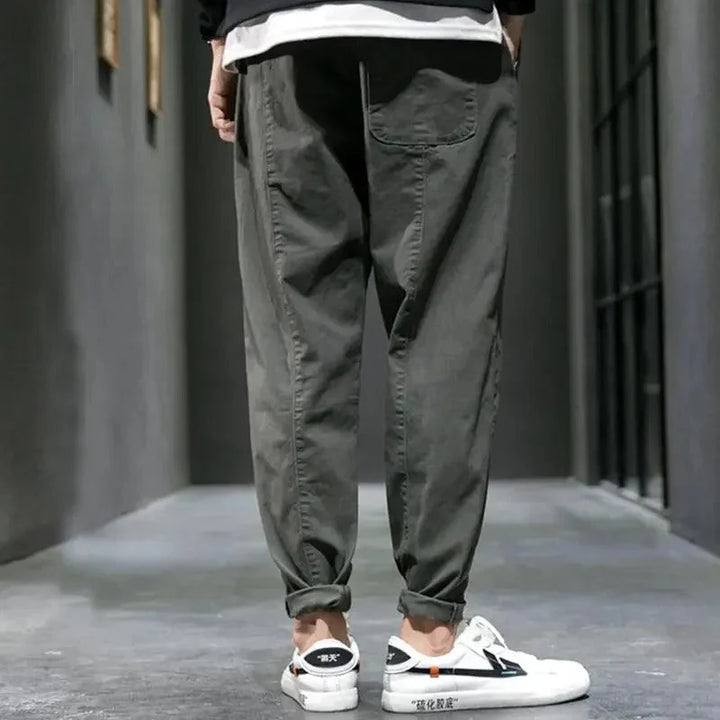 Mens Trousers Casual Tapered Drawstring Waist Cotton 7