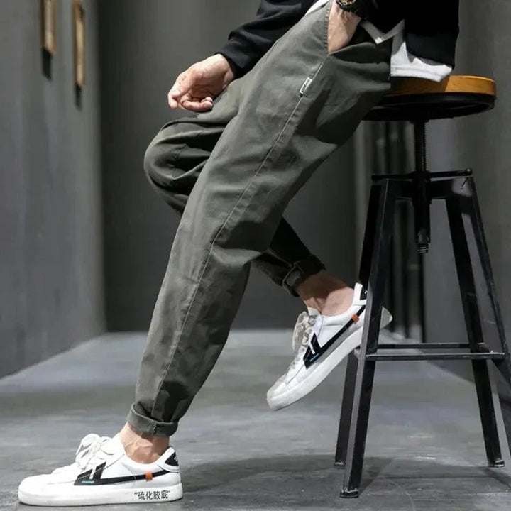 Mens Trousers Casual Tapered Drawstring Waist Cotton 8