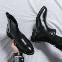 Men's Chelsea Boots Cap Toe Ankle Zip Leather Footwear