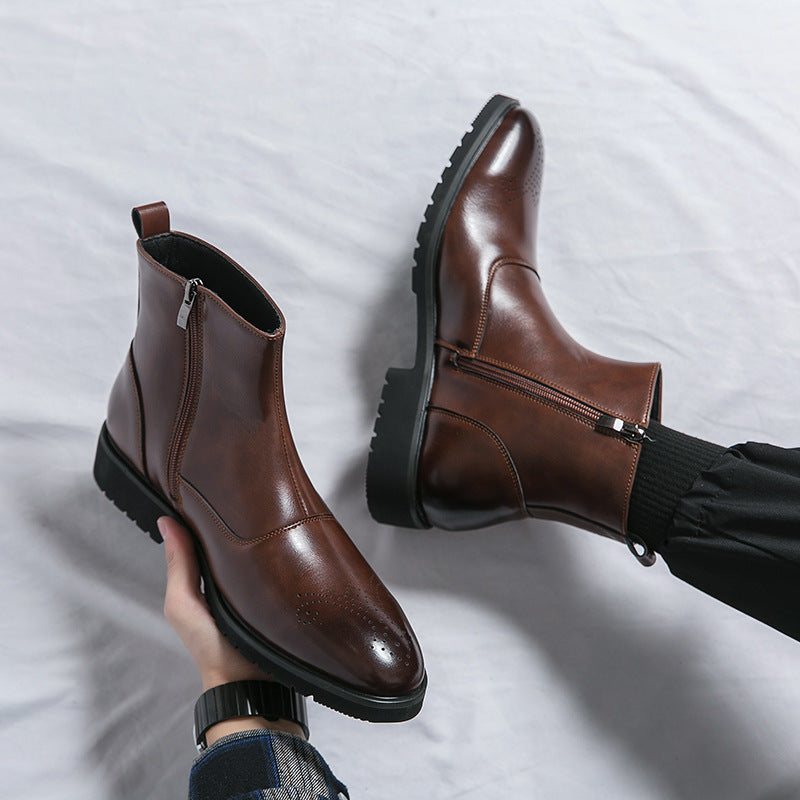 Men's Chelsea Boots Cap Toe Ankle Zip Leather Footwear 2