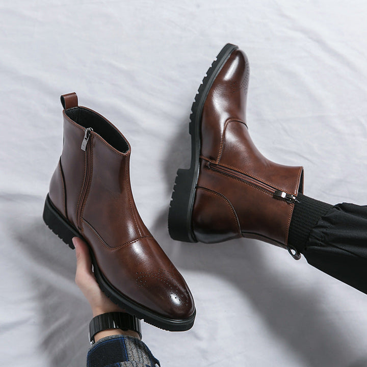 Men's Chelsea Boots Cap Toe Ankle Zip Leather Footwear 2