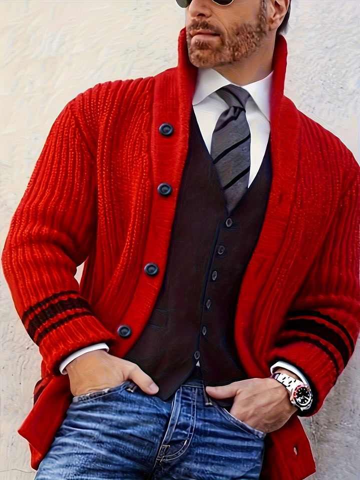 Men's Chunky Knit Long Cardigan with Pockets Acrylic 0