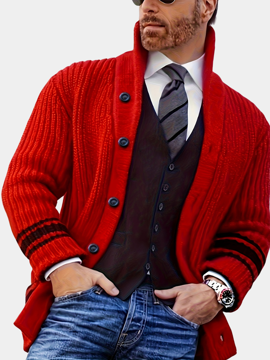 Men's Chunky Knit Long Cardigan with Pockets Acrylic 1