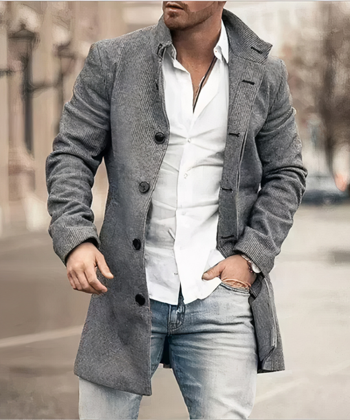 Men's Classic Button Trench Coat Polyester for Timeless Style 0