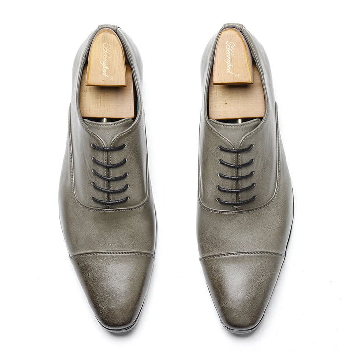 Men's Oxford Shoes Cap-Toe Grey Leather Dress Shoes 0