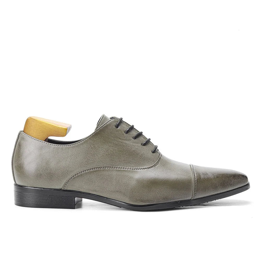 Men's Oxford Shoes Cap-Toe Grey Leather Dress Shoes 1