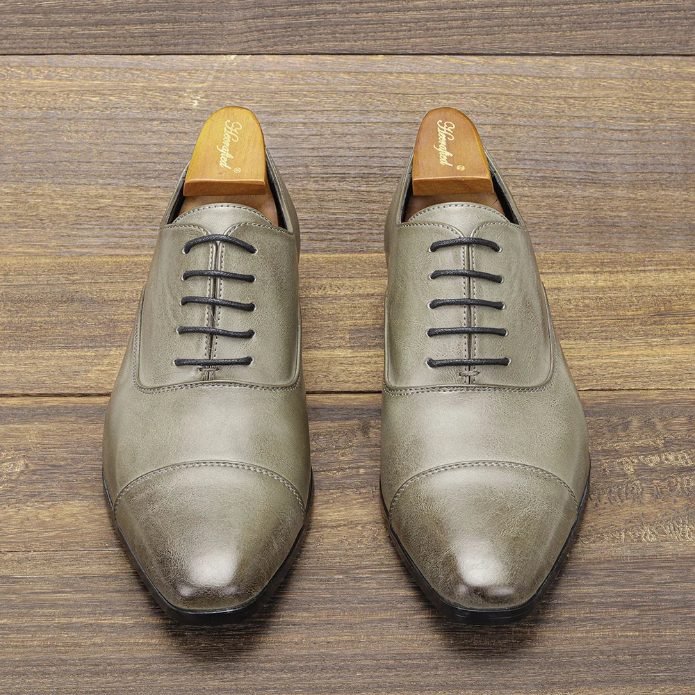 Men's Oxford Shoes Cap-Toe Grey Leather Dress Shoes 2