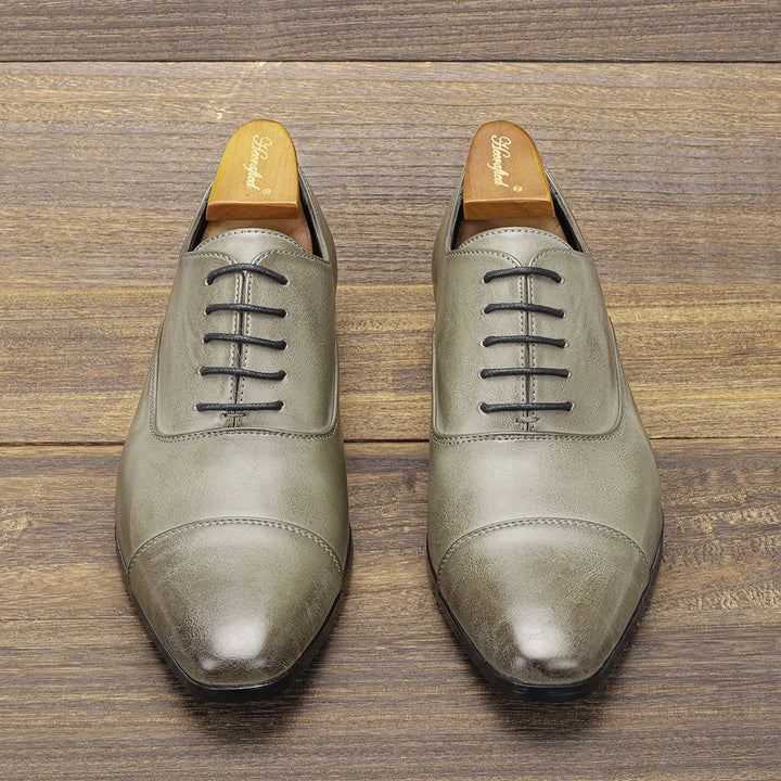 Men's Oxford Shoes Cap-Toe Grey Leather Dress Shoes 2