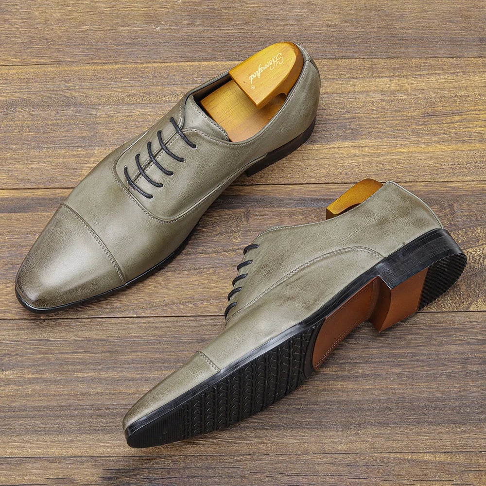 Men's Oxford Shoes Cap-Toe Grey Leather Dress Shoes 3