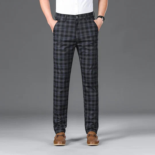 Mens Trousers Classic Check Straight Fit Cotton 0