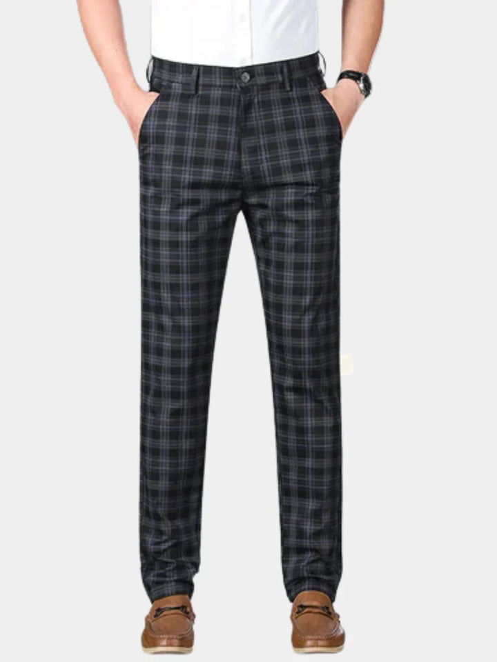 Mens Trousers Classic Check Straight Fit Cotton 1