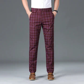 Mens Trousers Classic Check Straight Fit Cotton 5