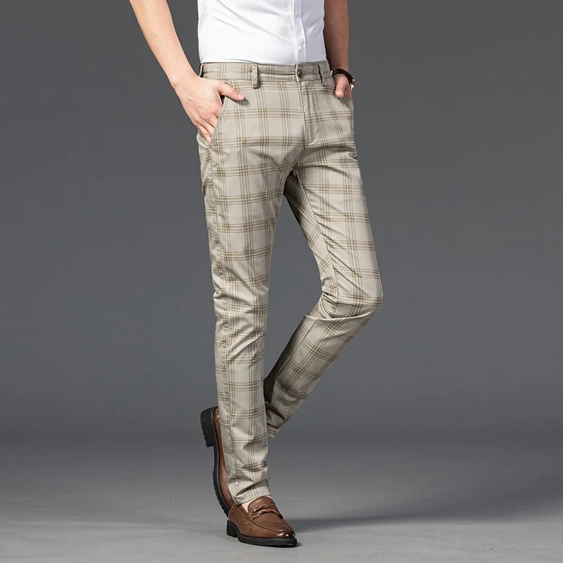 Mens Trousers Classic Check Straight Fit Cotton 7