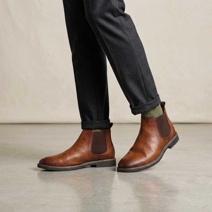 Men's Classic Chelsea Ankle Boots Slip-On Leather 1