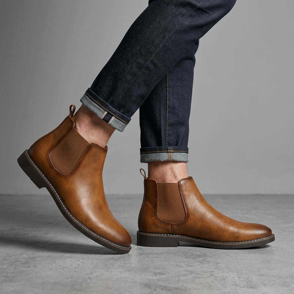 Men's Classic Chelsea Ankle Boots Slip-On Leather 3