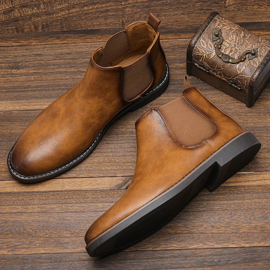 Men's Classic Chelsea Ankle Boots Slip-On Leather 4