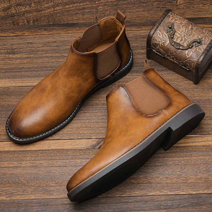 Men's Classic Chelsea Ankle Boots Slip-On Leather 4