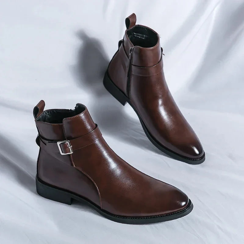 Men's Classic Chelsea Boots Side Zipper Leather Footwear 3