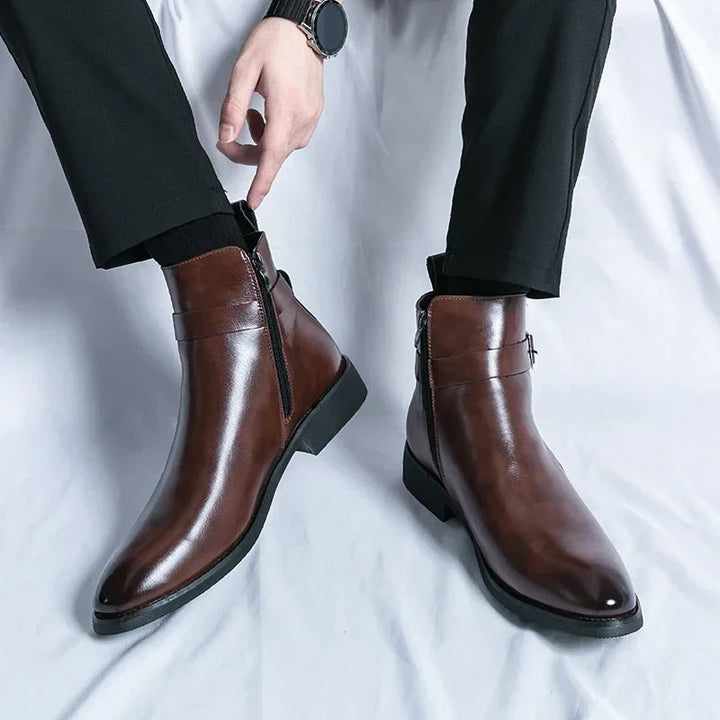 Men's Classic Chelsea Boots Side Zipper Leather Footwear 4