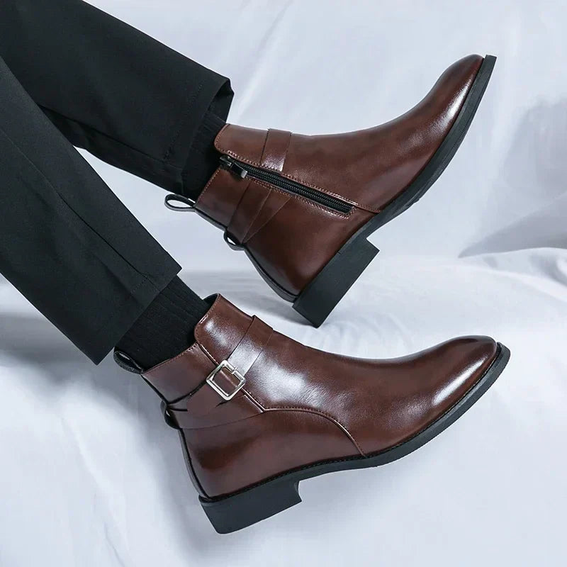 Men's Classic Chelsea Boots Side Zipper Leather Footwear 8