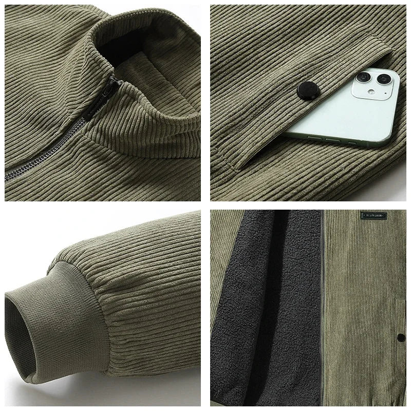 Men's Classic Corduroy Full-Zip Fleece Jacket Winter Coat 6