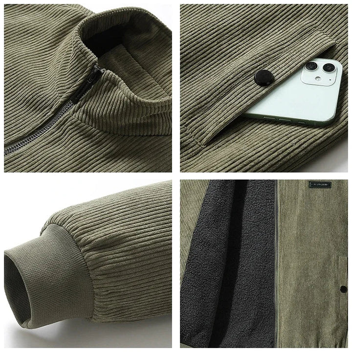 Men's Classic Corduroy Full-Zip Fleece Jacket Winter Coat 6