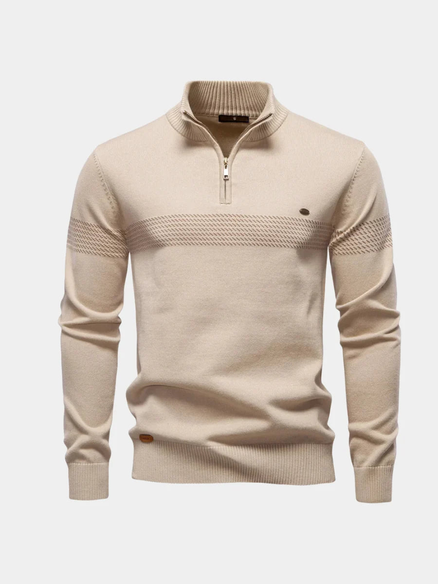 Mens Thick Knit Half Zip Jumper High Collar Warm 1