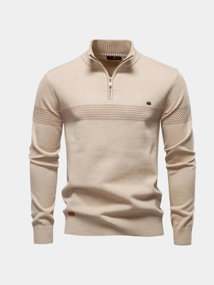 Mens Thick Knit Half Zip Jumper High Collar Warm 1