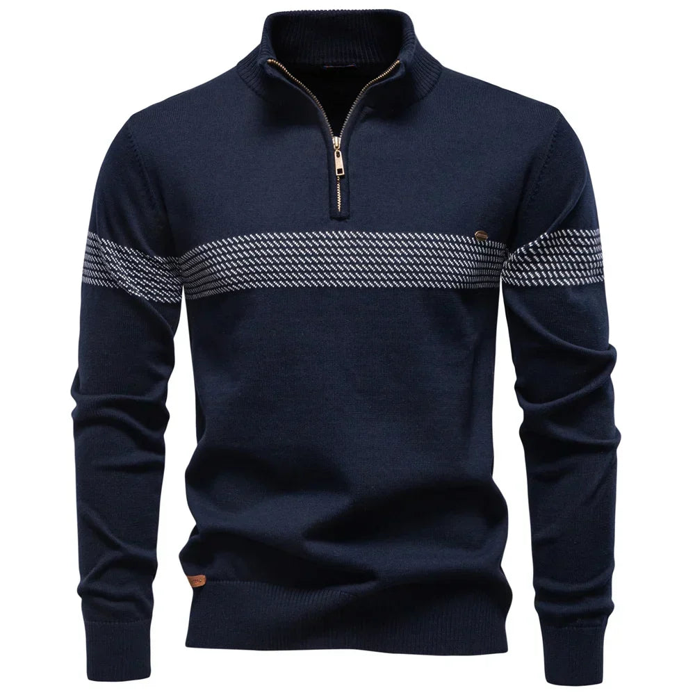 Mens Thick Knit Half Zip Jumper High Collar Warm 2