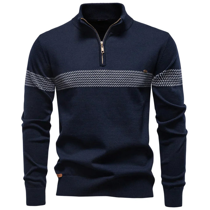 Mens Thick Knit Half Zip Jumper High Collar Warm 2