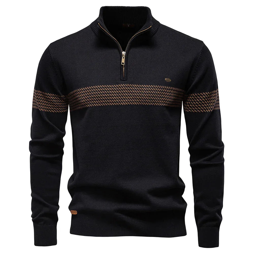 Mens Thick Knit Half Zip Jumper High Collar Warm 3