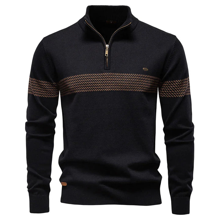 Mens Thick Knit Half Zip Jumper High Collar Warm 3