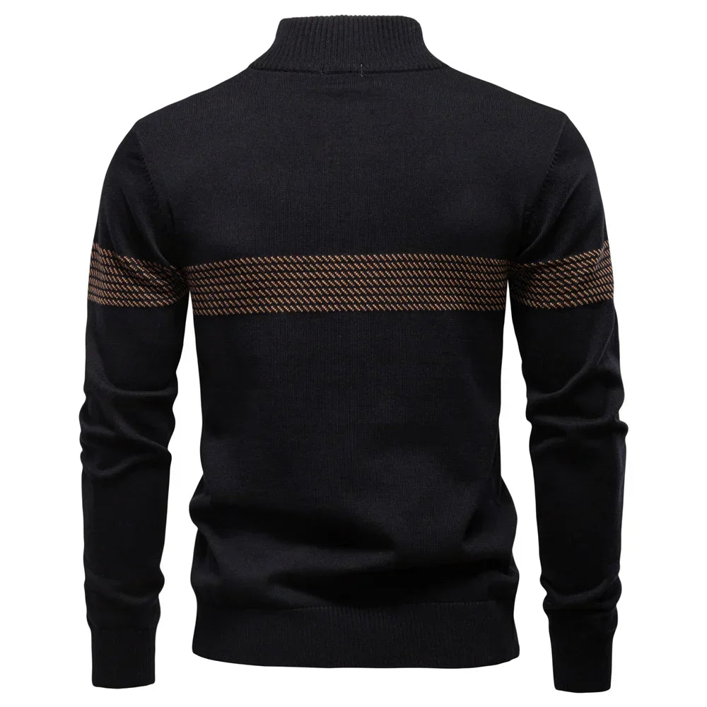 Mens Thick Knit Half Zip Jumper High Collar Warm 4