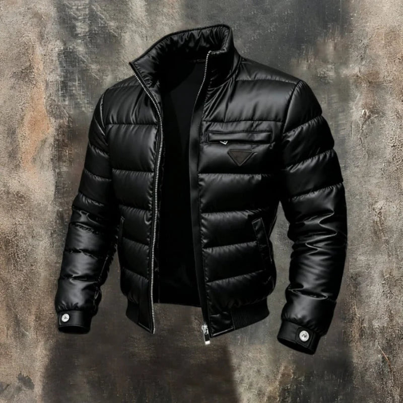 Men's Down Jacket Insulated Full Zip Padded Nylon Black 0