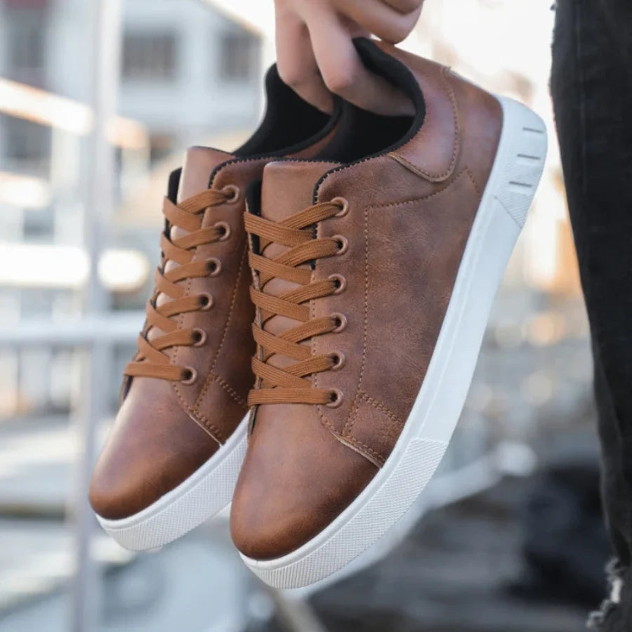 Mens Trainers Classic Leather Lace-Up Natural Hide 5