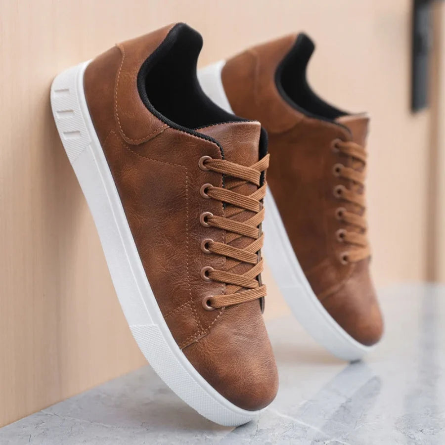 Mens Trainers Classic Leather Lace-Up Natural Hide 6